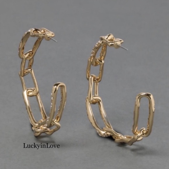 ALEXIS BITTAR NEW Gold Textured Crystal Custom Sculpted Chain Link Hoop Earrings - Picture 4 of 15